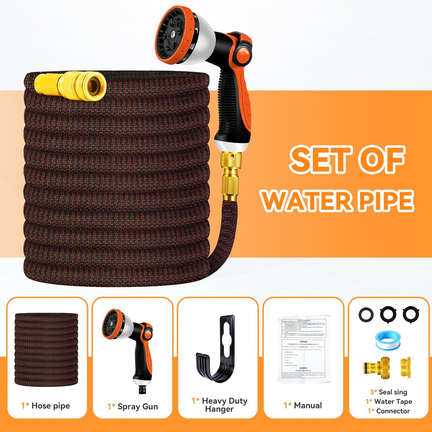 Yofidra Flexibler Gartenschlauch 30m, 3 Lagiger Latex Wasserschlauch mit 3/4 Zoll und 1/2 Zoll Metallanschlüsse, 3450D-Gewebe, Knickfrei, Strapazierfähiger Garden Hose Schlauch mit 10 Düse