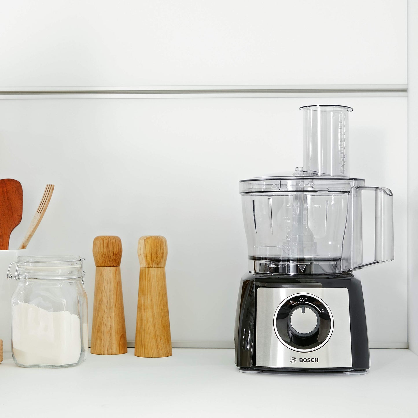 Bosch MultiTalent 3 MCM3501M Compact Food Processor, 50 Functions, Mixing Bowl 2.3 L, Mixer 1.0 L, Utility Knife, Cutting and Rasping (Fine, Coarse), Chopper, Impact Disc, 800 W, Black.