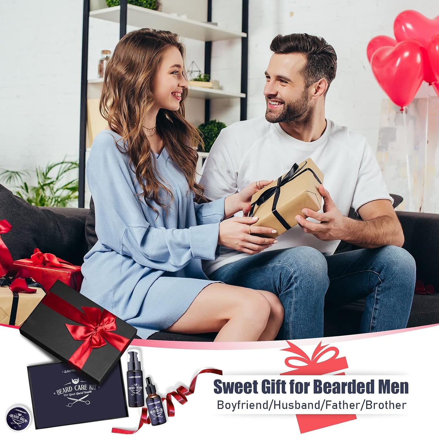Bartpflege Set für Männer, Geschenke für Männer, Bart Geschenk Lionmane Geschenke Beard Set 60ML Bartshampoo, 30ML Bartöl, 2 Bartschere, Balsam, Bürste, Kamm, Tasche, Bartschneider Kamm