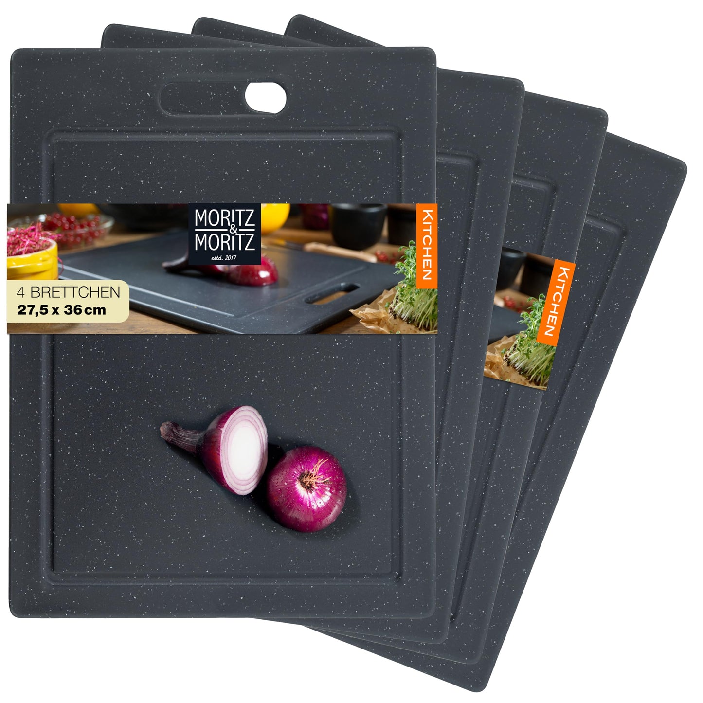 Moritz & Moritz 2x Schneidebrett Kunststoff Set in Granit Optik - 25 x 15 cm - Schneidebretter BPA frei - Frühstücksbrettchen - Schneidebrett Set hygienisch und spülmaschinenfest