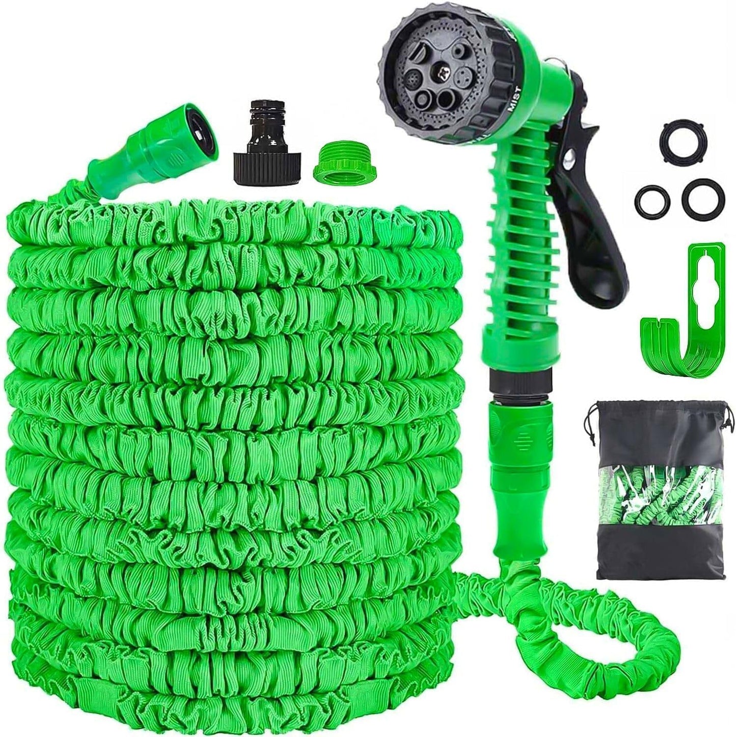 niboameu Gartenschlauch Flexibel, Wasserschlauch Dehnbar Flexibler Gartenschlauch 30 m mit 7 Funktionen Garten Handbraus, Schlauch Flexibel Bewässerung für Garten Haustier Autowäsche (100 Fuß, grün)