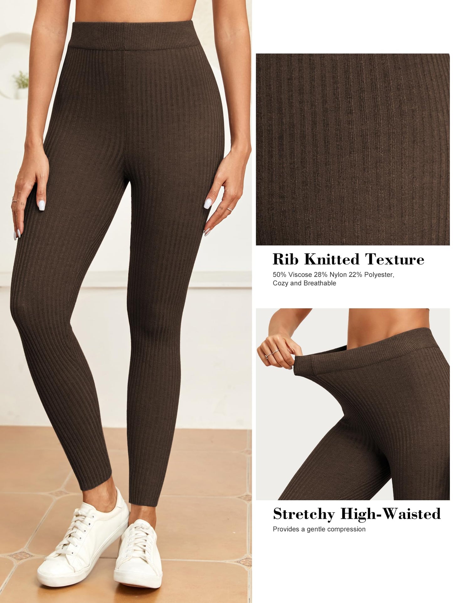 Famulily High-Waisted Ribbed Knit Leggings for Women