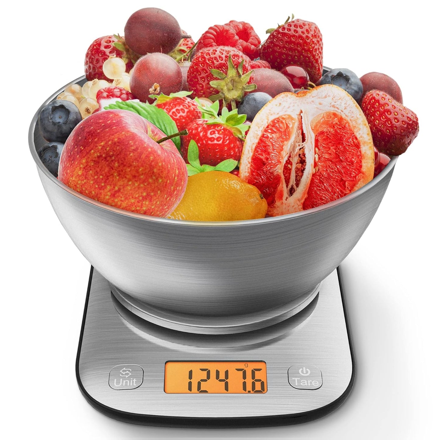 GRAM PRES Lebensmittel Küchenwaage Digital Gewicht Gramm und Oz mit IPX6 Waterproo,Professionelle Edelstahl Digital Küche Lebensmittelwaage 11lb/0.01oz mit Schüssel für Diät Backen Kochen