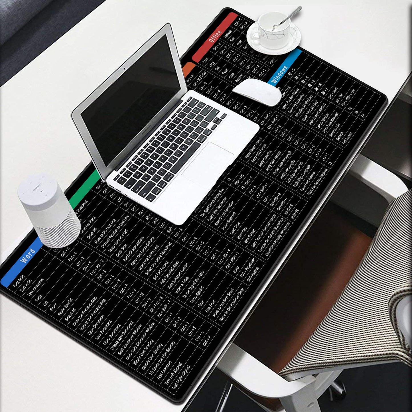 JIALONG Großes Mauspad mit Excel Tastaturkürzeln für Office, multifunktional, komfortabel Gaming Mousepad, Anti Rutsch Schreibtischunterlage für Büro und Zuhause 900x400mm
