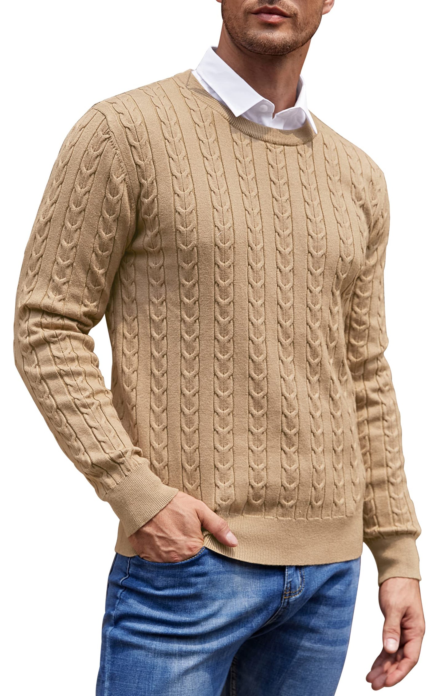 NITAGUT Men’s Cable Knit Sweater – Slim Fit Crewneck Pullover