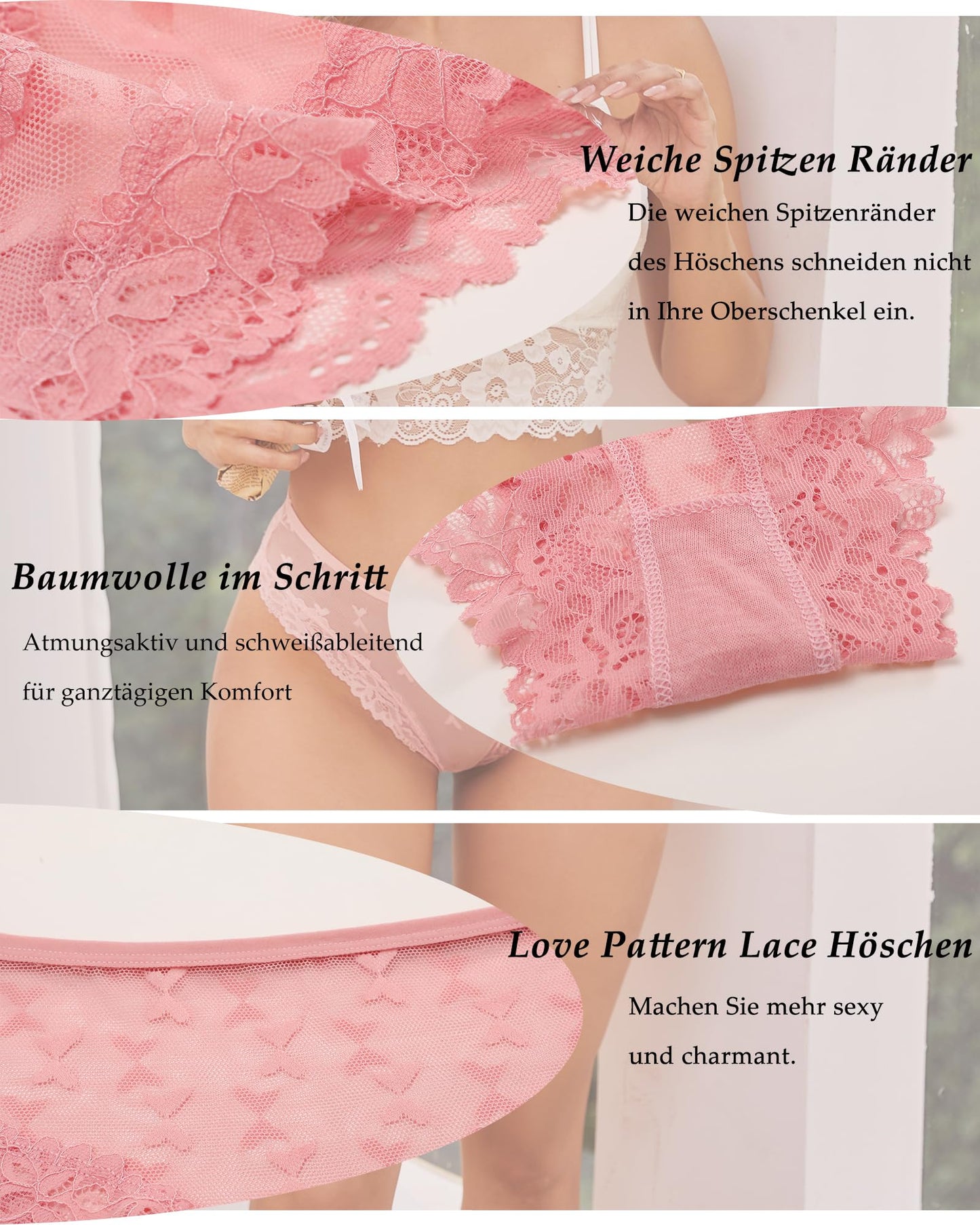 Women's Lace Brazilian Briefs Pack of 6 Seamless Sexy Hipster Underwear (S–XL)
