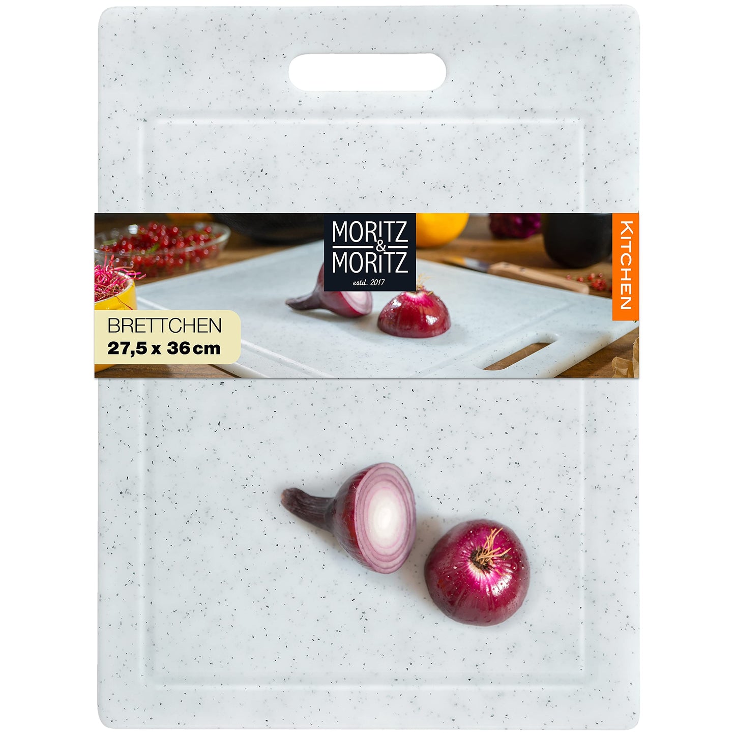 Moritz & Moritz 2x Schneidebrett Kunststoff Set in Granit Optik - 25 x 15 cm - Schneidebretter BPA frei - Frühstücksbrettchen - Schneidebrett Set hygienisch und spülmaschinenfest