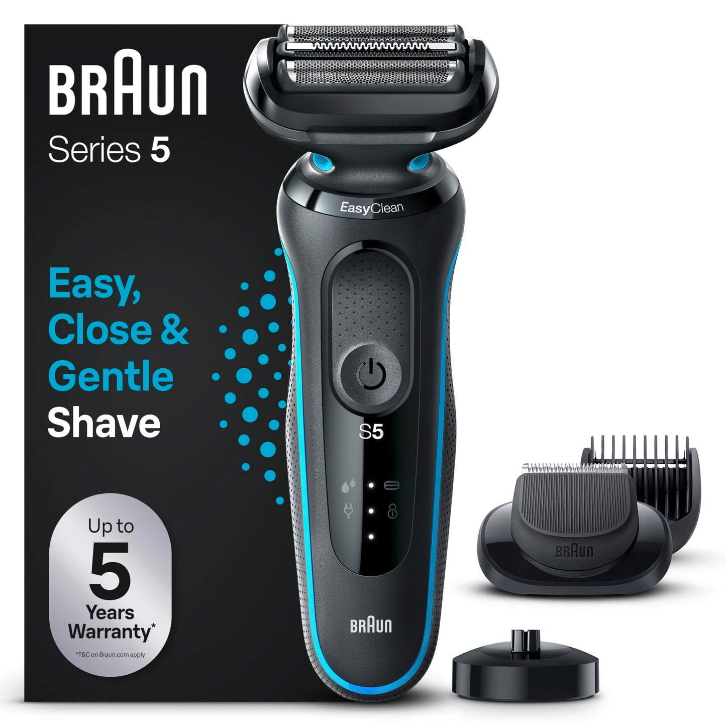 Braun Series 5 Elektrorasierer mit EasyClick Barttrimmer Aufsatz, Rasierer Herren Elektrisch Ladestation, EasyClean, Wet & Dry, rasierapparat, trockenrasierer, Made in Germany, 51-M4500cs, mintgrün
