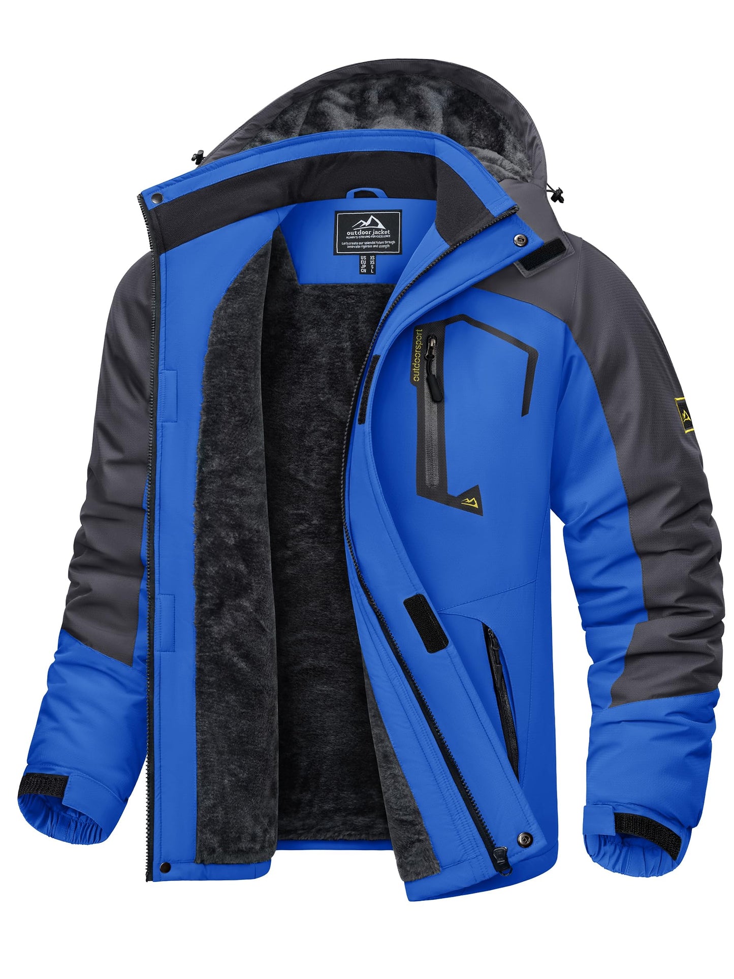 KEFITEVD Herren Skijacke Atmungsaktiv Warm Gefüttert Winterjacke mit Abnehmbarer Kapuze Snowboardjacke Wasserdicht Outdoorjacke