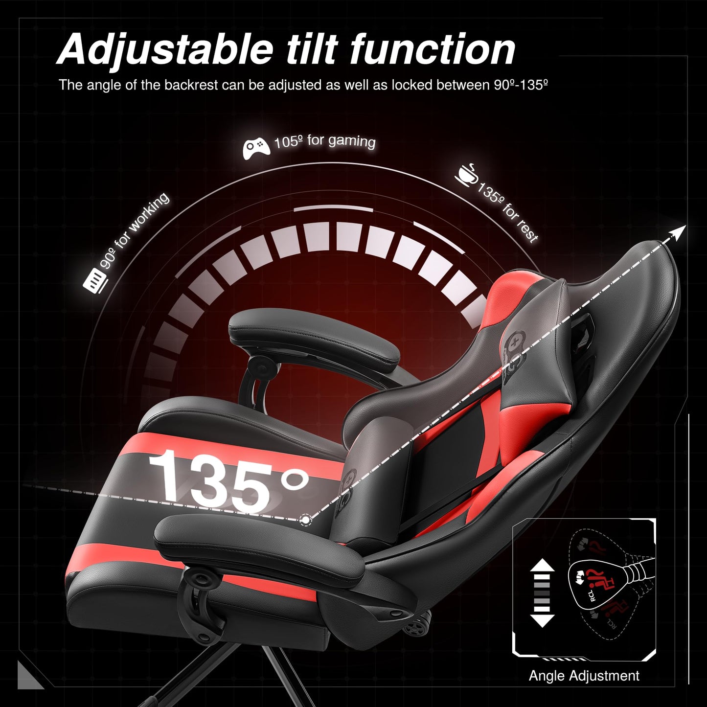 OneGame Ergonomischer Gaming Stuhl, hoher Rücken Computer Gamer Stuhl, höhenverstellbarer Game Stuhl, Racing Style Gaming Bürostuhl mit Kopfstütze und Lendenwirbelstütze, Schwarzweiß