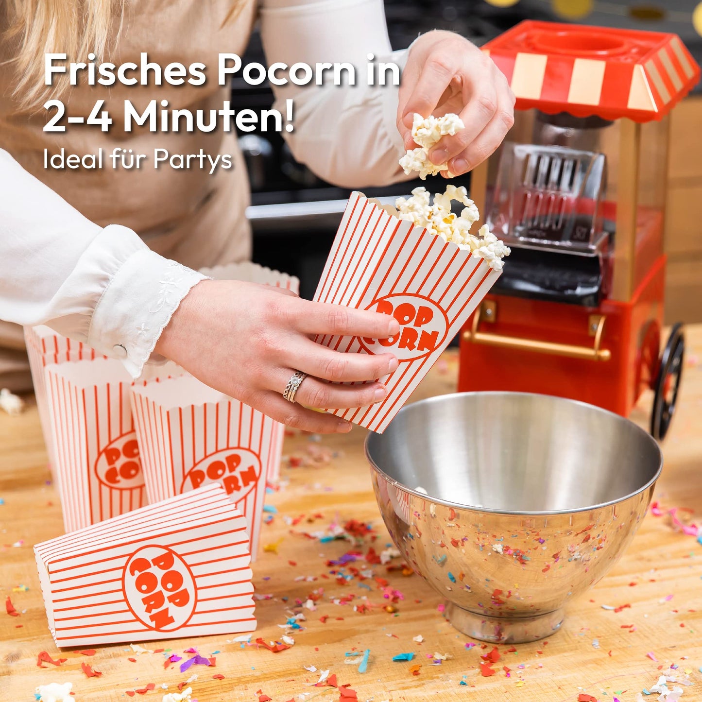 Gadgy Popcorn Maschine groß - Retro Popcorn Maker 5 L - Popcorn Maker mit Antihaftbeschichtung und abnehmbarer Heizfläche - Popkorn Maschine rot - Popcornmaschine 800W - Popcorn machine