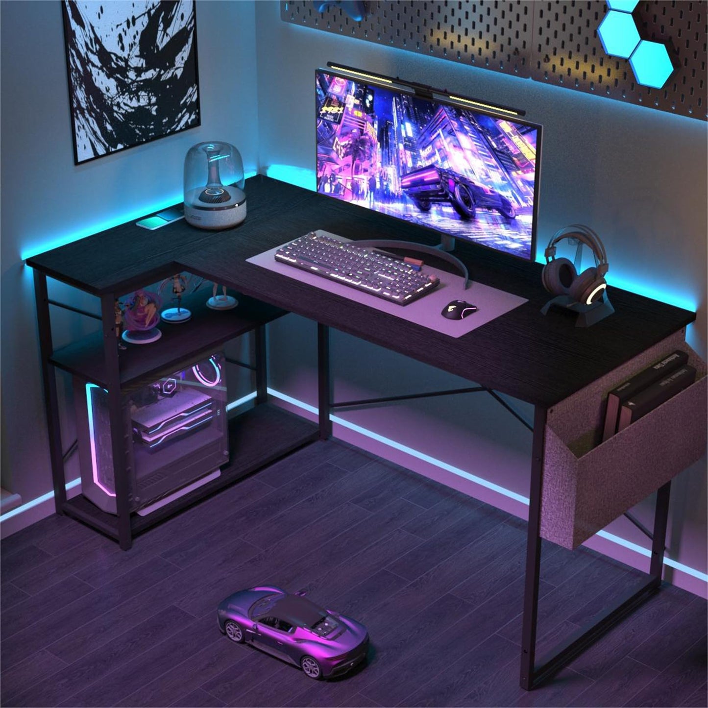BEXEVUE L-förmiger Schreibtisch – 100x70 cm Gaming Tisch mit Ablagefächer, Umkehrbarer PC Ecktisch Computertisch, Corner Gaming Tisch für Studium Arbeit Zuhause Schlafzimmer, Schwarz