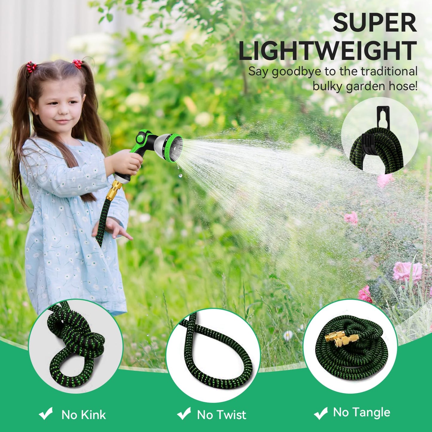 Yofidra Flexibler Gartenschlauch 30m, 3 Lagiger Latex Wasserschlauch mit 3/4 Zoll und 1/2 Zoll Metallanschlüsse, 3450D-Gewebe, Knickfrei, Strapazierfähiger Garden Hose Schlauch mit 10 Düse