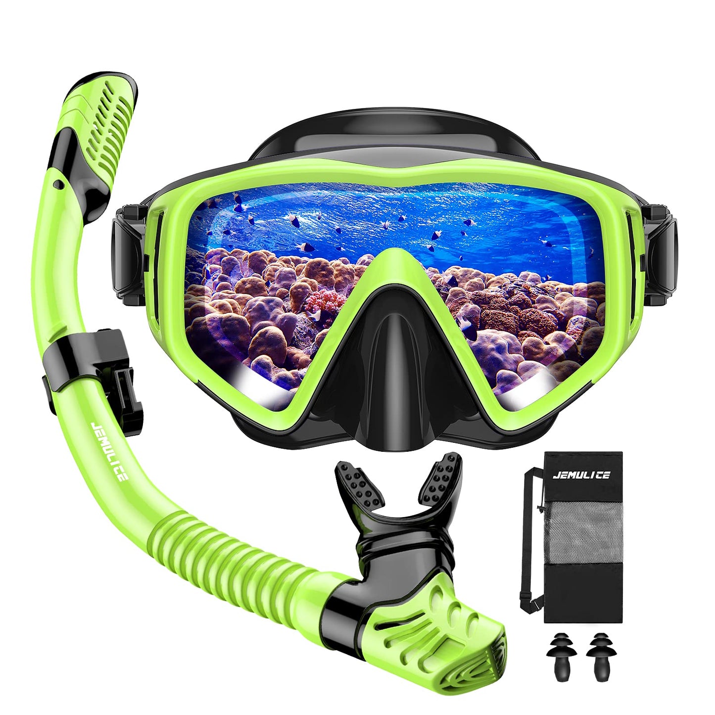 JEMULICE Schnorchelset Erwachsene, Schnorcheln Set mit Taucherbrille und Dry Schnorchel für Herren und Damen, Anti-Leck & Anti-Fog Tauchmaske aus Gehärtetem Glas für Tauchen, Schnorcheln und Schwimmen
