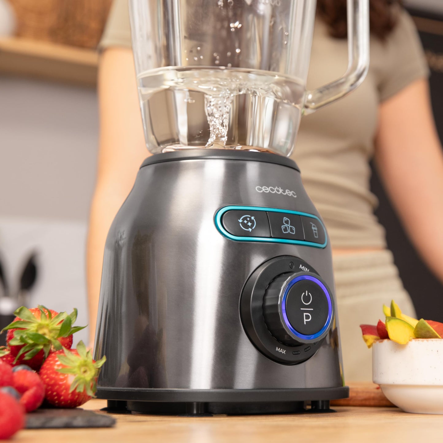 Cecotec Standmixer Power Black Titanium 1800MAX Blend It, 1800 W maximale Leistung, 5 Geschwindigkeiten, 6 Klingen aus Edelstahl, Ice-Crush-Funktion, Turbo- und Smoothie-Funktion, AutoClean-Funktion