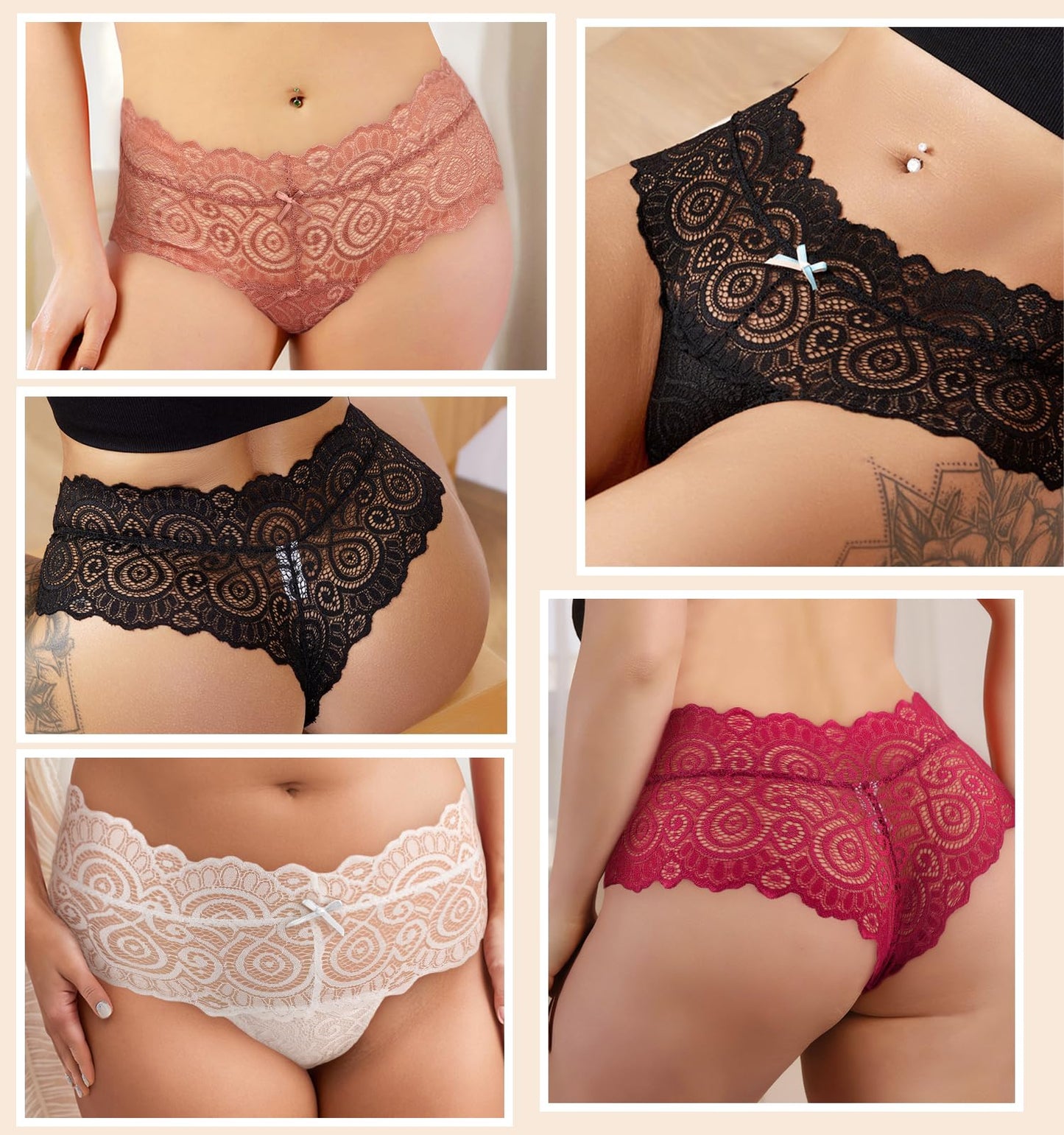 Lishang Women's Lace Thong 5-Pack - Sexy Low Waist Lingerie