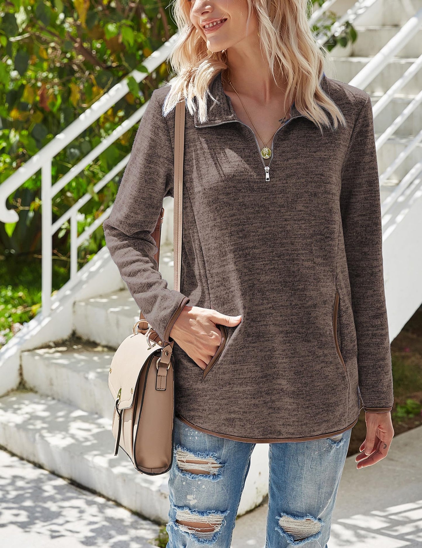 iWoo Women’s 1/4 Zip Pullover Sweatshirt – Casual Long Sleeve Top