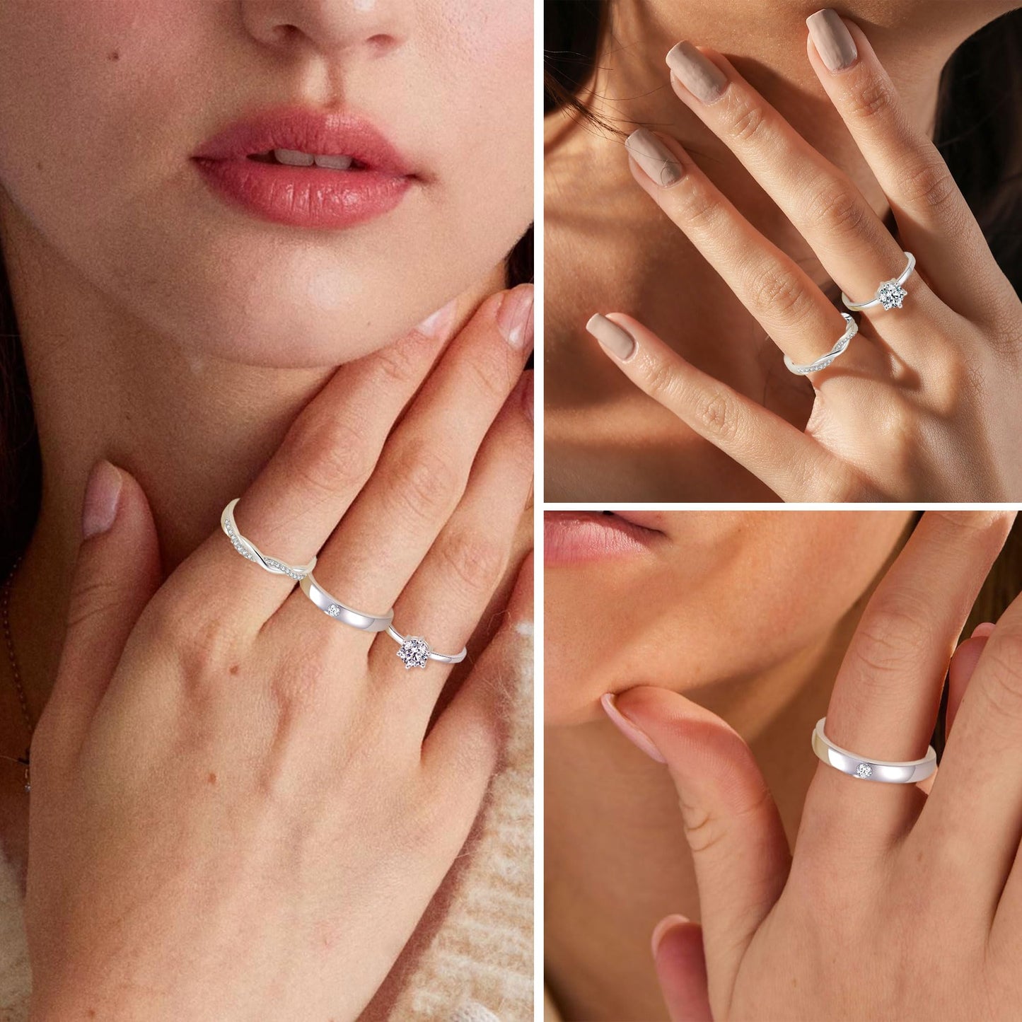 MUCCA 3-Piece 925 Sterling Silver Rings for Women