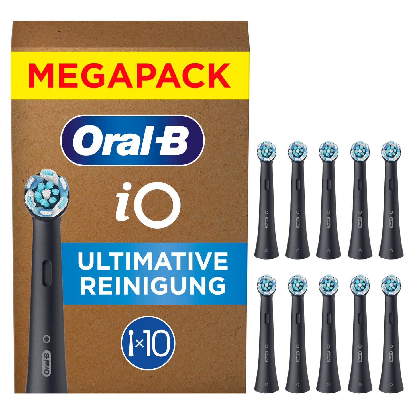 Oral-B iO Ultimative Reinigung Aufsteckbürsten für elektrische Zahnbürste, 10 Stück, ultimative Zahnreinigung, Zahnbürstenaufsatz für Oral-B Zahnbürsten, briefkastenfähige Verpackung, schwarz