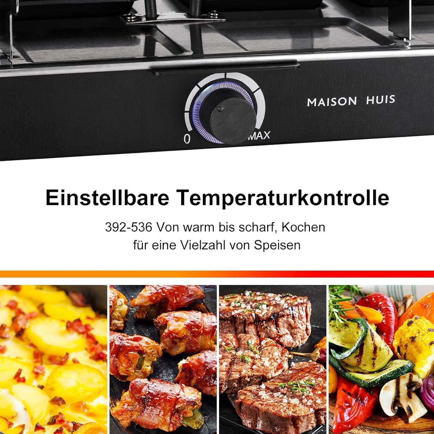 Raclette Grill mit Naturgrillstein und Grill-Platte 2-in-1 Raclette Grill,8 Personen Grillplatte Tischgrill Elektrisch Elektrogrill Heißer Stein 1400 Watt mit 8 Pfännchen