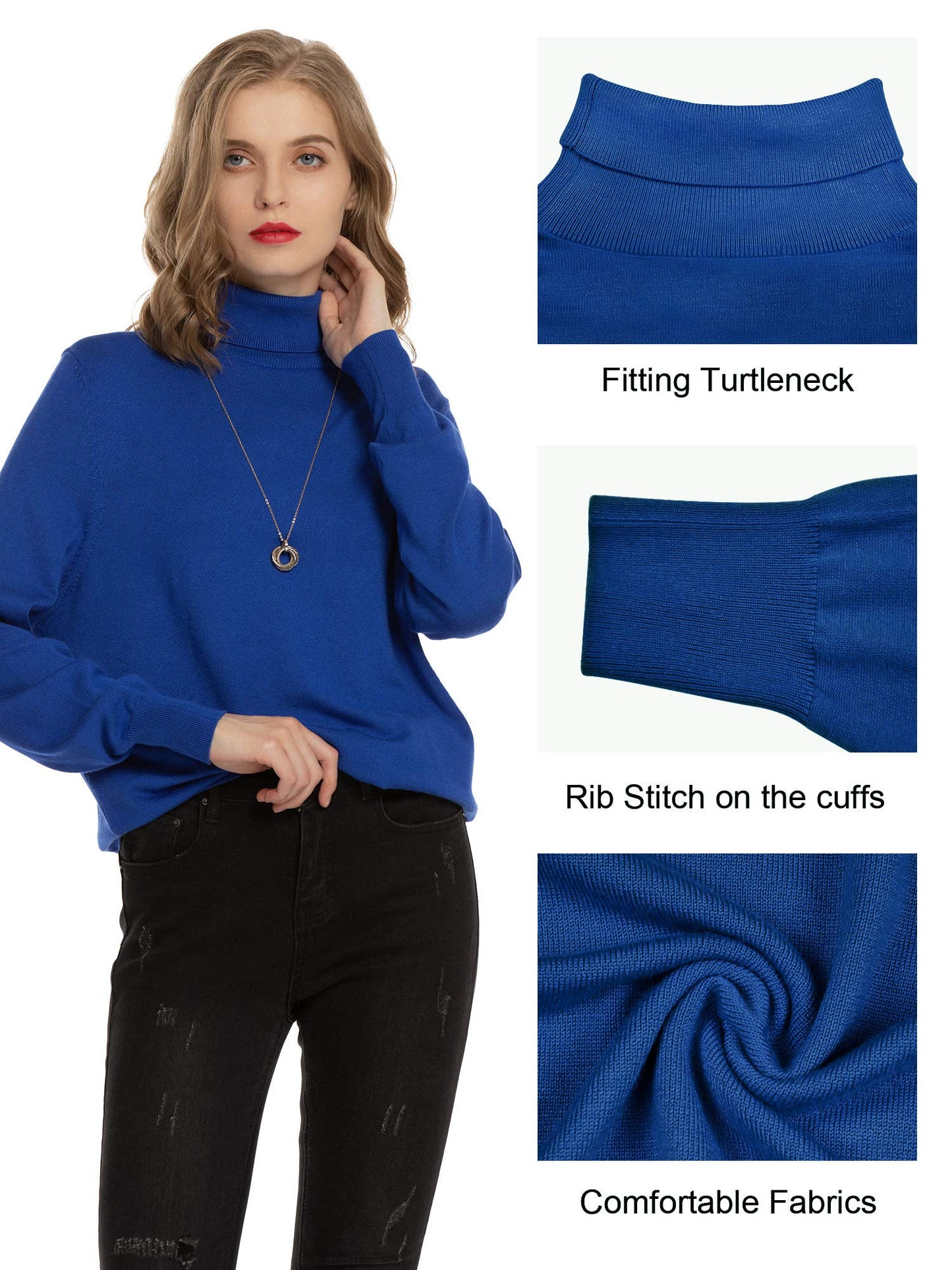 Women's Turtleneck Sweater – Soft Stretch Lightweight Ribbed Knit Pullover