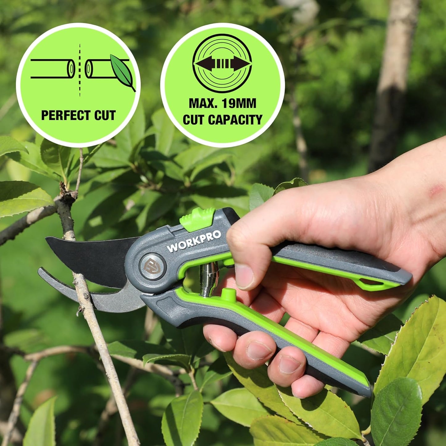 WORKPRO Bypass Gartenschere 210mm, professionelle Astschere mit SK5 Klinge für frische Zweige, ideales Gartenwerkzeug für Pfropfen, Beschneiden, Ernten, Pflanzenschere Baumschere für Gartenarbeit
