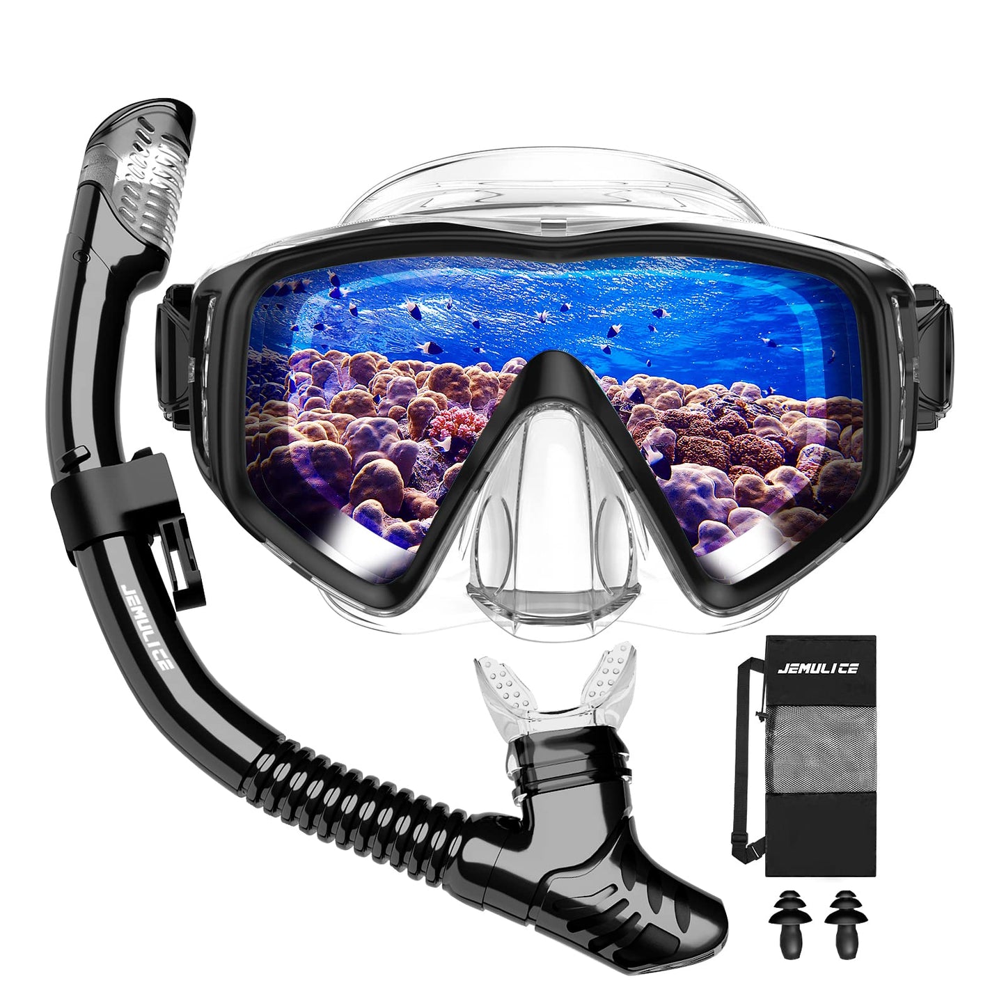 JEMULICE Schnorchelset Erwachsene, Schnorcheln Set mit Taucherbrille und Dry Schnorchel für Herren und Damen, Anti-Leck & Anti-Fog Tauchmaske aus Gehärtetem Glas für Tauchen, Schnorcheln und Schwimmen