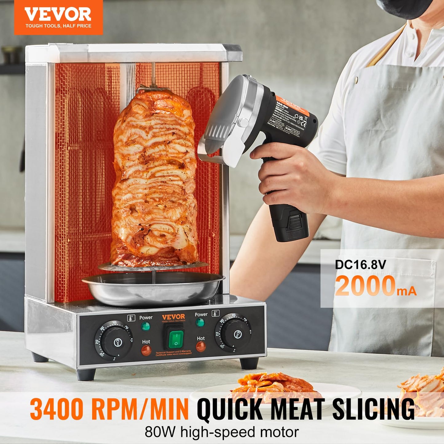 VEVOR Elektrisches Schawarma-Messer,Türkisches Kebab-Messer, Kommerzieller Gyro-Schneider aus Edelstahl, Döner-Kebab-Fleischschneider