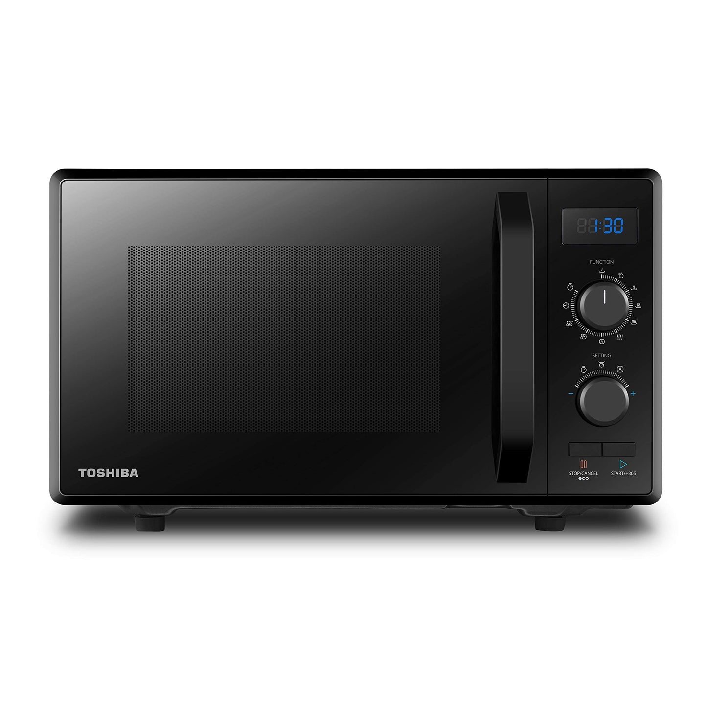 Toshiba MV-AM20T(BK) Mikrowelle/Solo-Mikrowelle/ 20 L/ 800 W/ 5 Leistungsstufen/ 12 Automatikprogramme/Emaille Innenraum/einfach zu reinigen/Auftaufunktion/Glasdrehteller (24,5 cm) /Schwarz