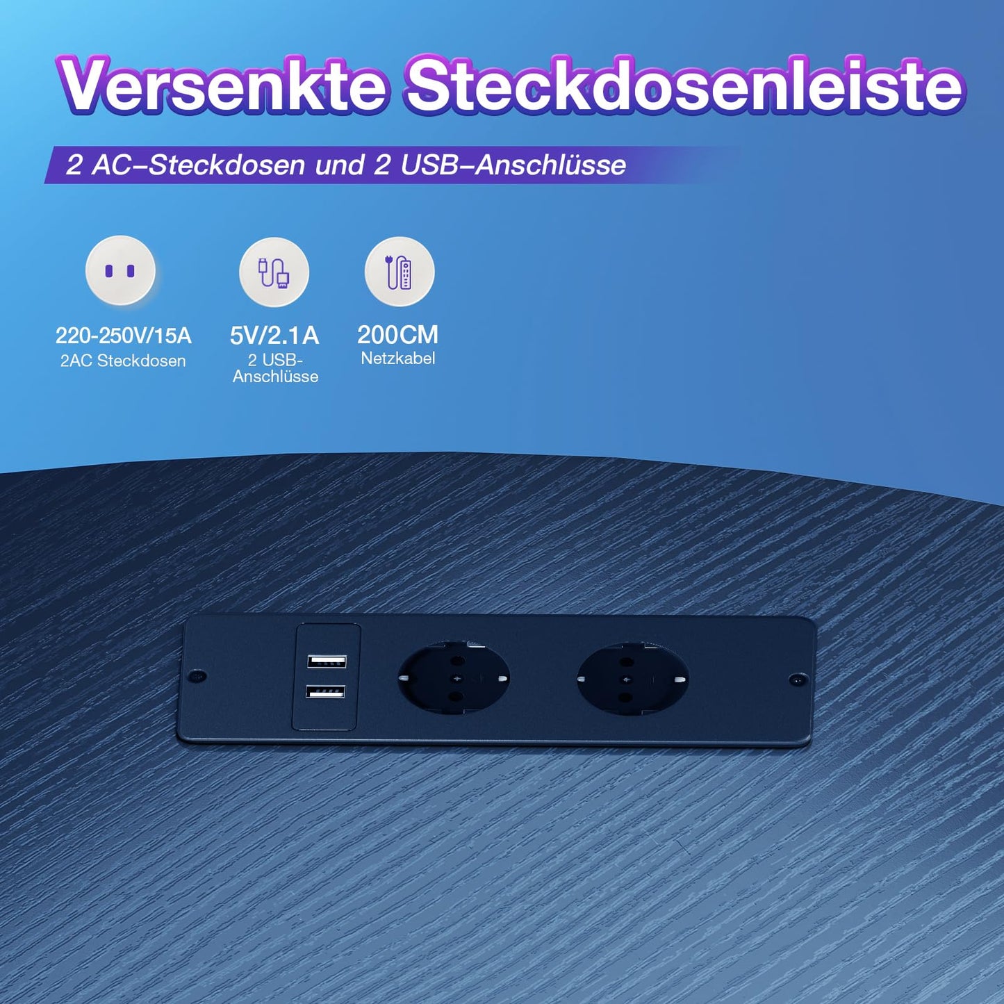 ODK Gaming Tisch, Computertisch mit 2 Steckdosen und 2 USB Ladeanschluss, Gaming Schreibtisch mit runder Ecke, Gaming-Tisch mit Monitorablage, 127 x 127cm (Schwarz)