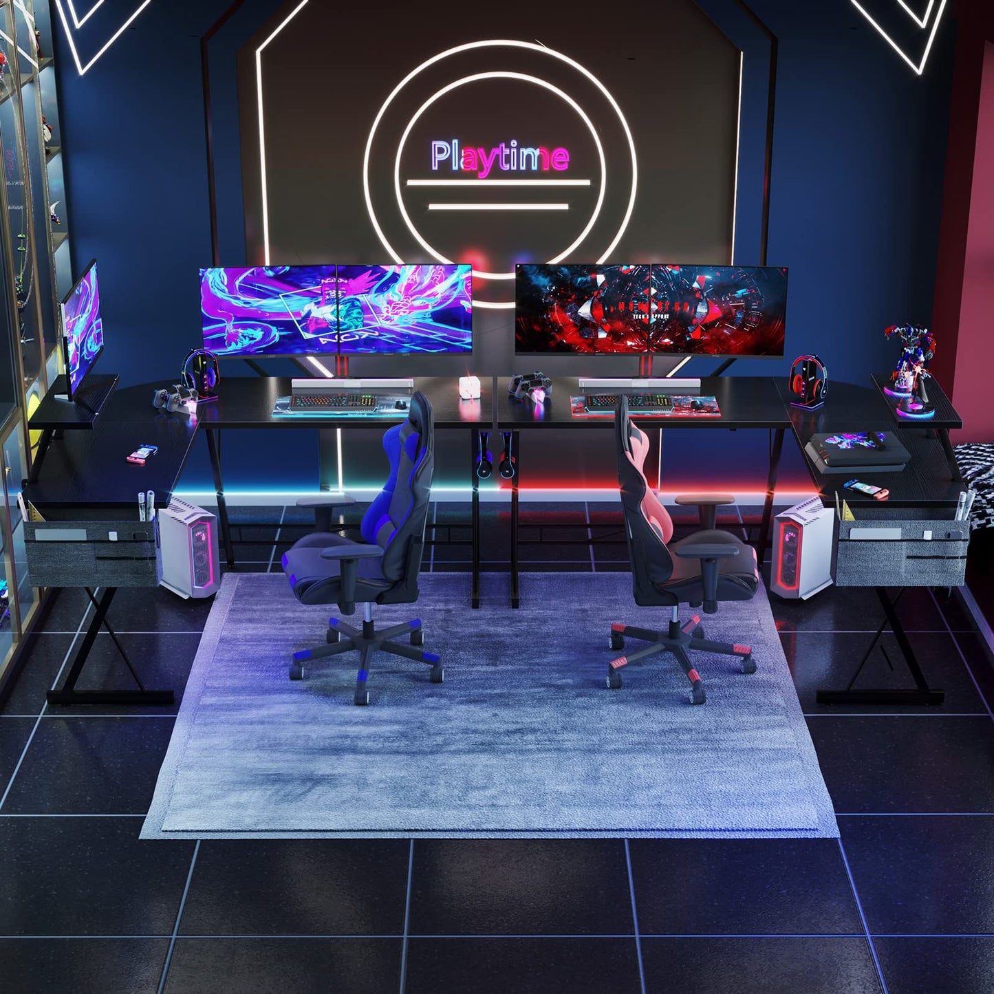 ODK Gaming Tisch, Gaming Schreibtisch Eckschreibtisch für Gamer, Schreibtisch L Form mit Monitorständer für Büro (Schwarz, 127 x 127 cm)