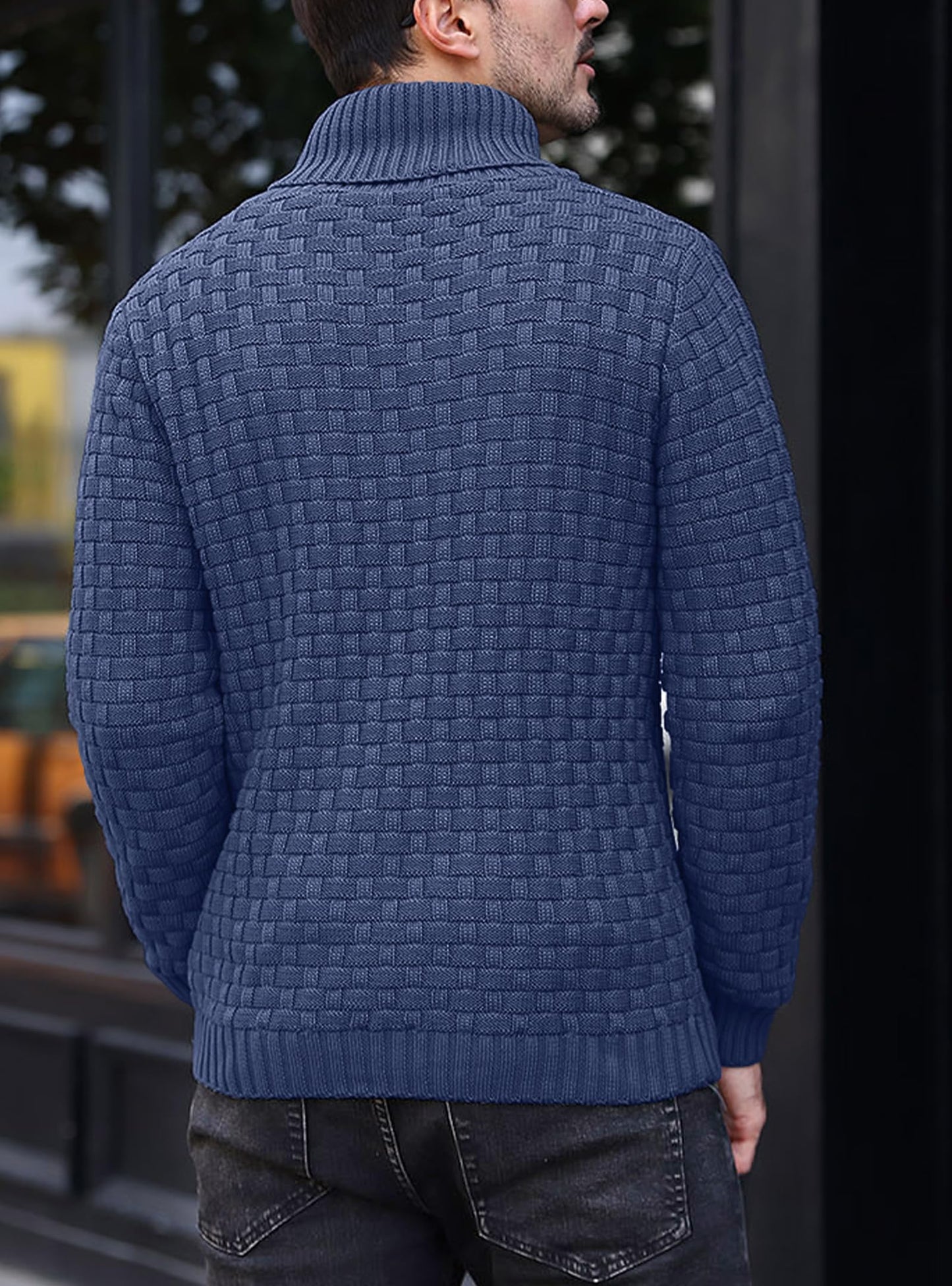 HYPESTFIT Men’s Mock Neck Sweater – Textured Knit Pullover