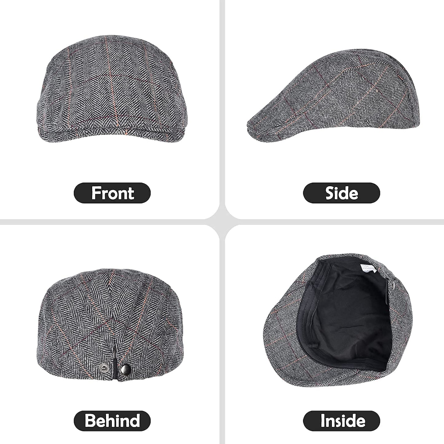 besbomig Schiebermütze Barret Flat Cap Schirmmütze für Herren Damen, Gatsby Newsboy Cap Baskenmützen Golfermütze, Frühling Herbst Winter, 55-59cm