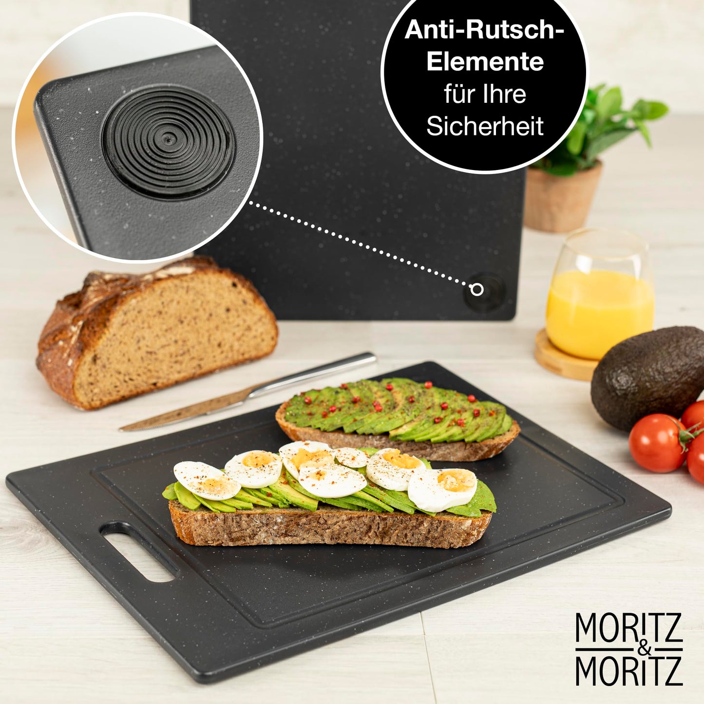 Moritz & Moritz 2x Schneidebrett Kunststoff Set in Granit Optik - 25 x 15 cm - Schneidebretter BPA frei - Frühstücksbrettchen - Schneidebrett Set hygienisch und spülmaschinenfest