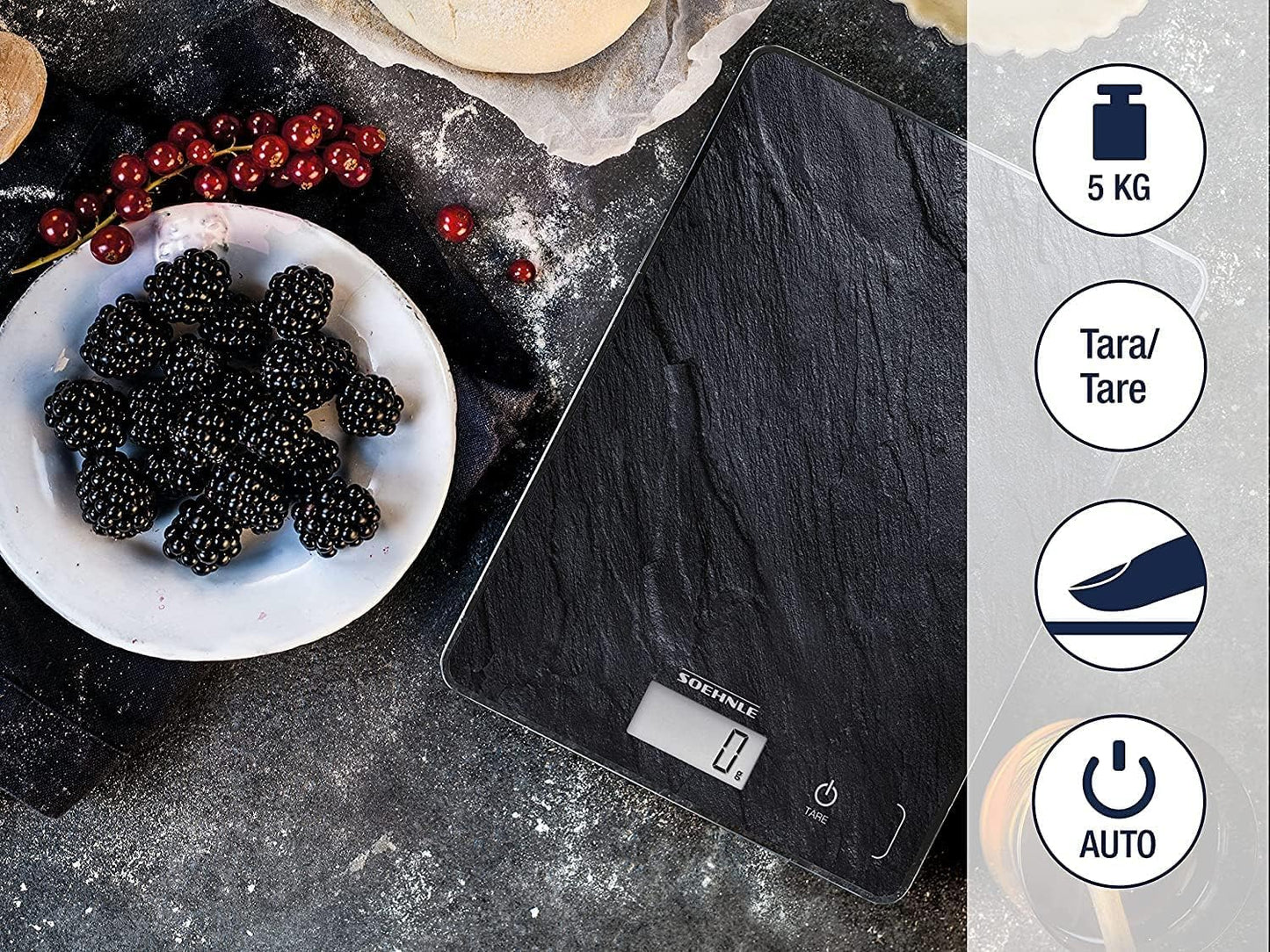 Soehnle Küchenwaage Page Compact 300 weiß, digitale Küchenwaage bis zu 5 kg Tragkraft, Waage mit leicht ablesbarer LCD-Anzeige, Digitalwaage mit Zuwiegefunktion