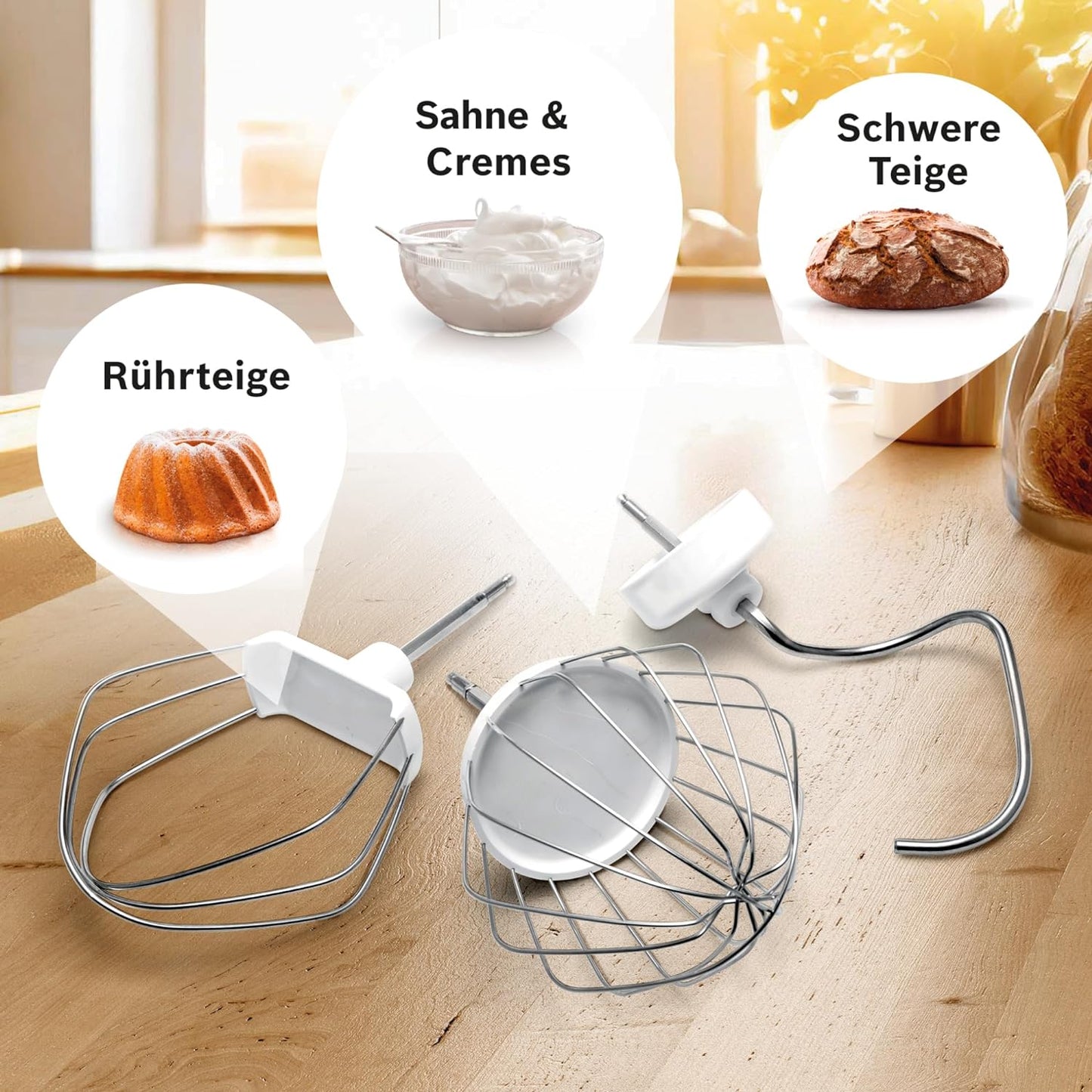 Bosch Küchenmaschine Serie 4, Schüssel 3,9 L, Mixer 1,25 L, Fleischwolf, Zitruspresse, Planetenrührwerk, Knethaken, Schlag-, Rührbesen, Durchlaufschnitzler, 3 Scheiben, 900 W, Silber/Grau