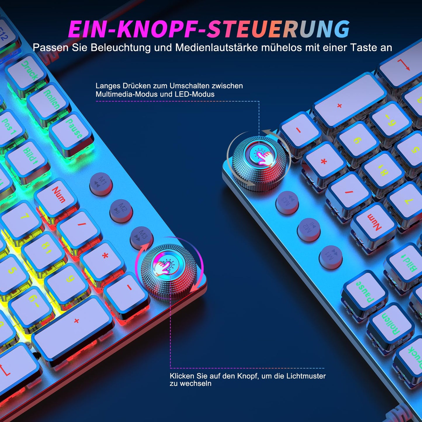 TECURS Mechanische Gaming Tastatur - QWERTZ Mechanical Keyboard mit Magnetische Handgelenkauflage, Multimedia-Tasten, 105 Tasten Kabelgebundene Rote Schalter Tastatur für PC/PS5/PS4, 19 LED Modi