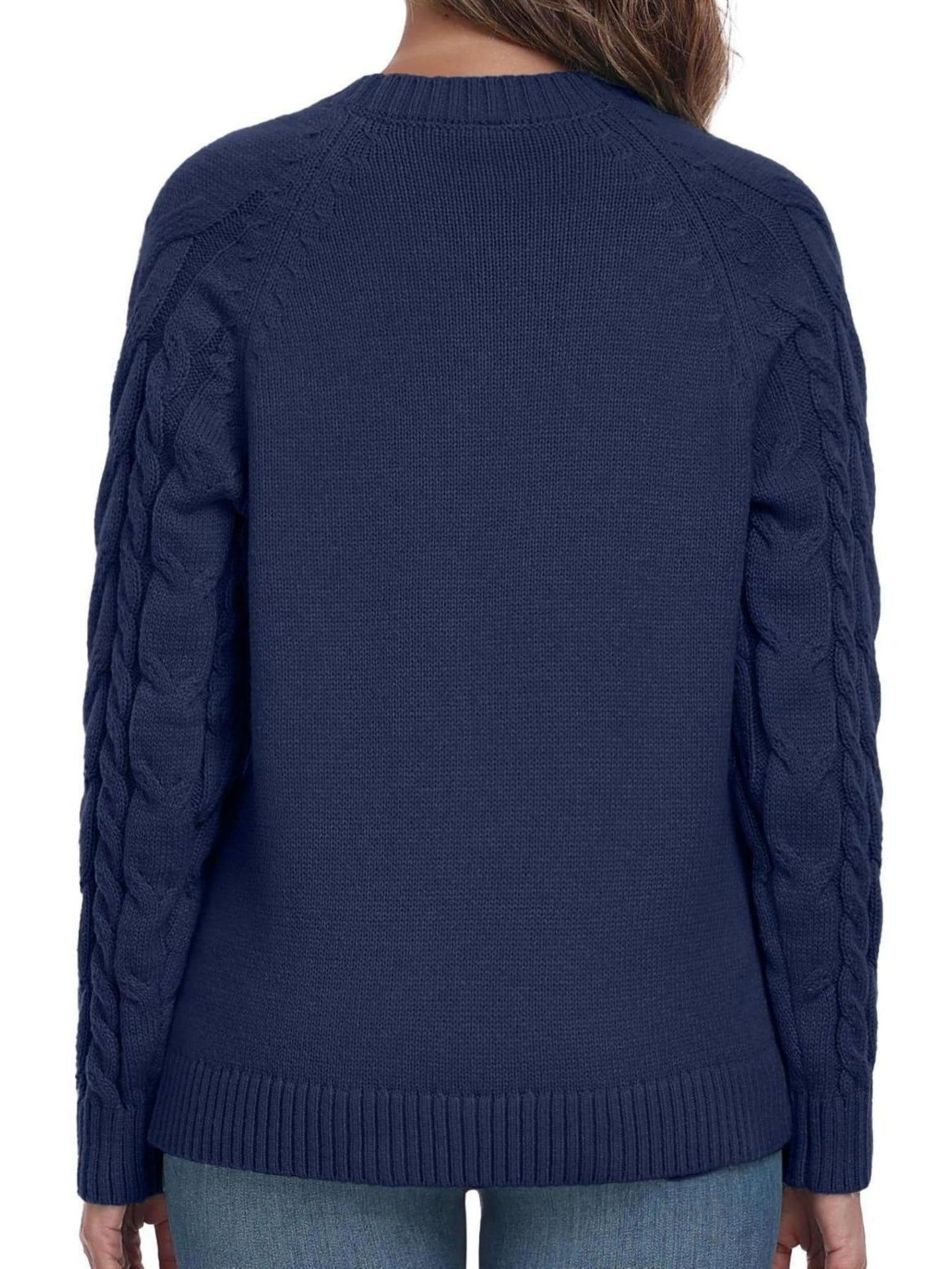 QIXING Women's Cable Knit Sweater – Elegant Long Sleeve Round Neck Winter Pullover