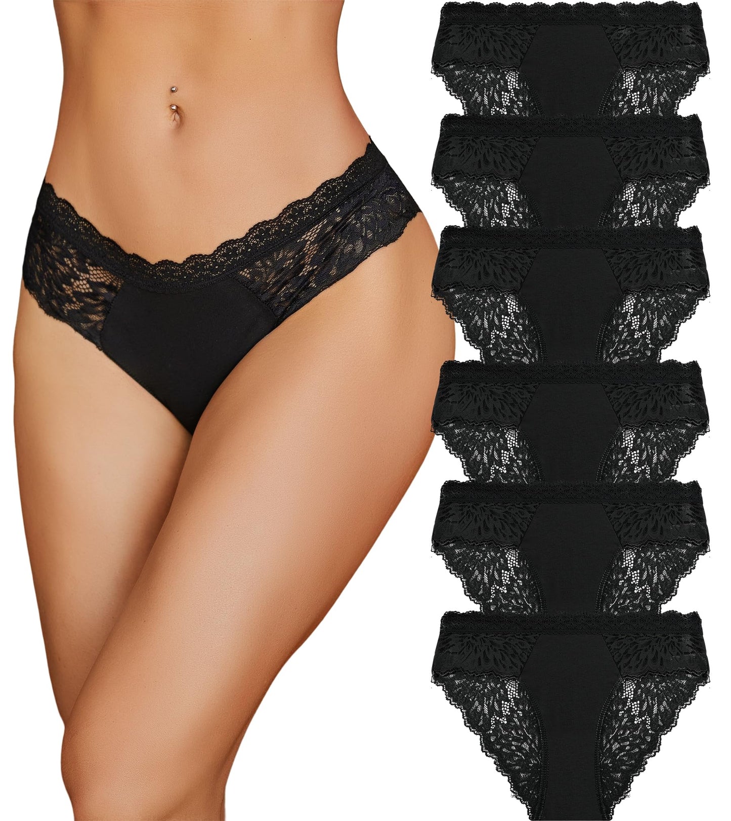 Women's Cotton Lace Underwear Women's Sexy Briefs - Multipack 6