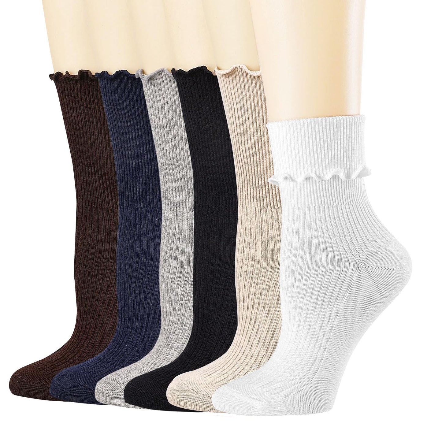 Women's Ruffle Socks – 6 Pairs Casual Cute Cotton Knit Socks