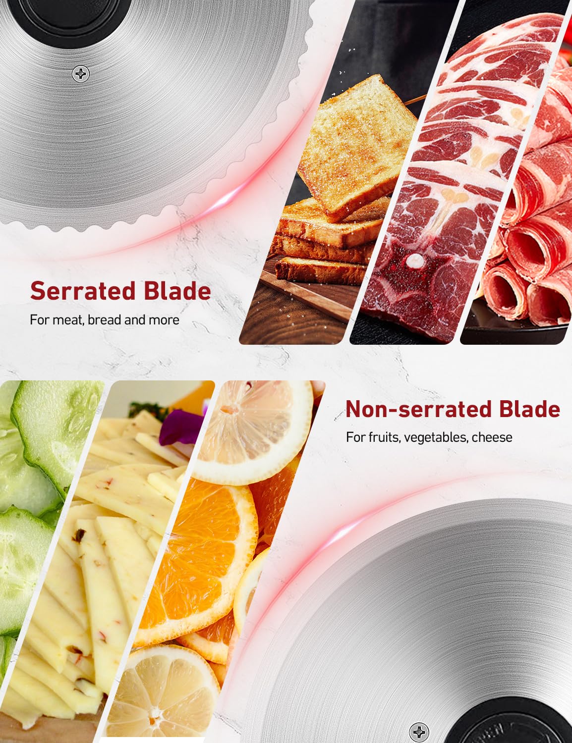 200Watt Electric All-Purpose Slicer Stainless Steel - Adjustable Food Processor 0 to 15mm - 2 Blades - Sausage Slicer - Bread Slicer, Ham Slicer, Electric Knife Meat & Cheese