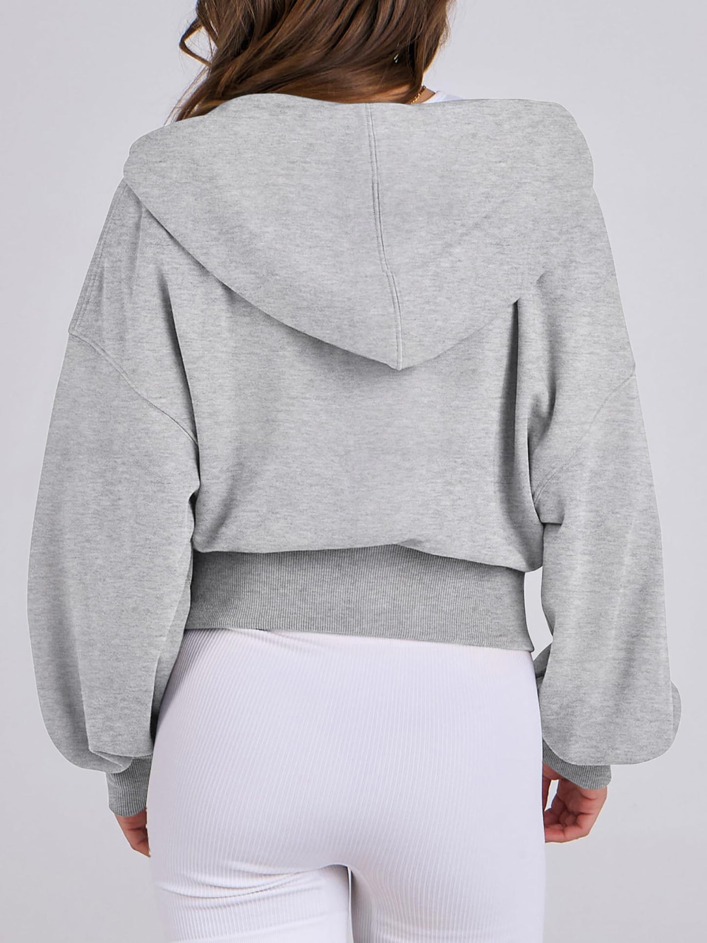 Jhsnjnr Women’s Cropped Zip-Up Hooded Sweat Jacket
