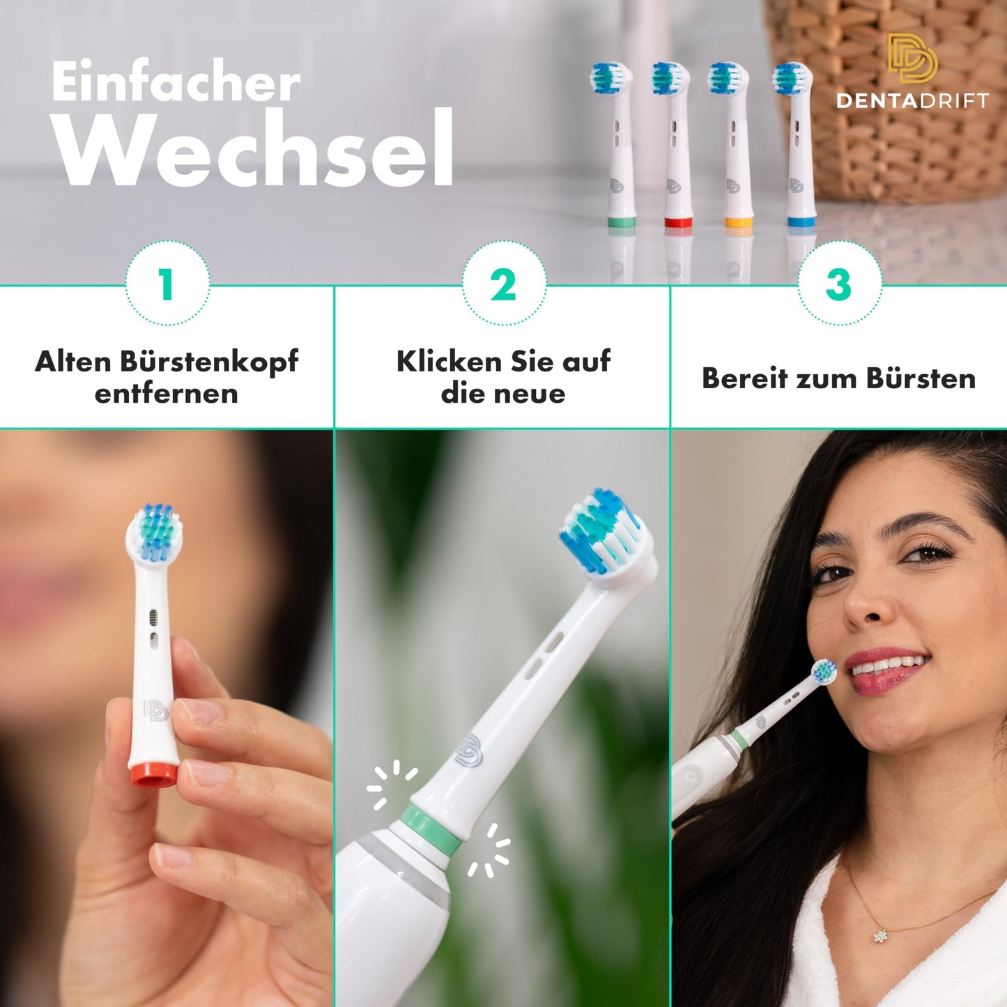 DentaDrift Präzisions-Elektrische Zahnbürstenköpfe, 4er-Pack kompatibel mit Oral B Aufsteckbürsten, Zahnbürstenaufsatz Oral B - Premium-Qualität, Verbesserter Plaque-Schutz