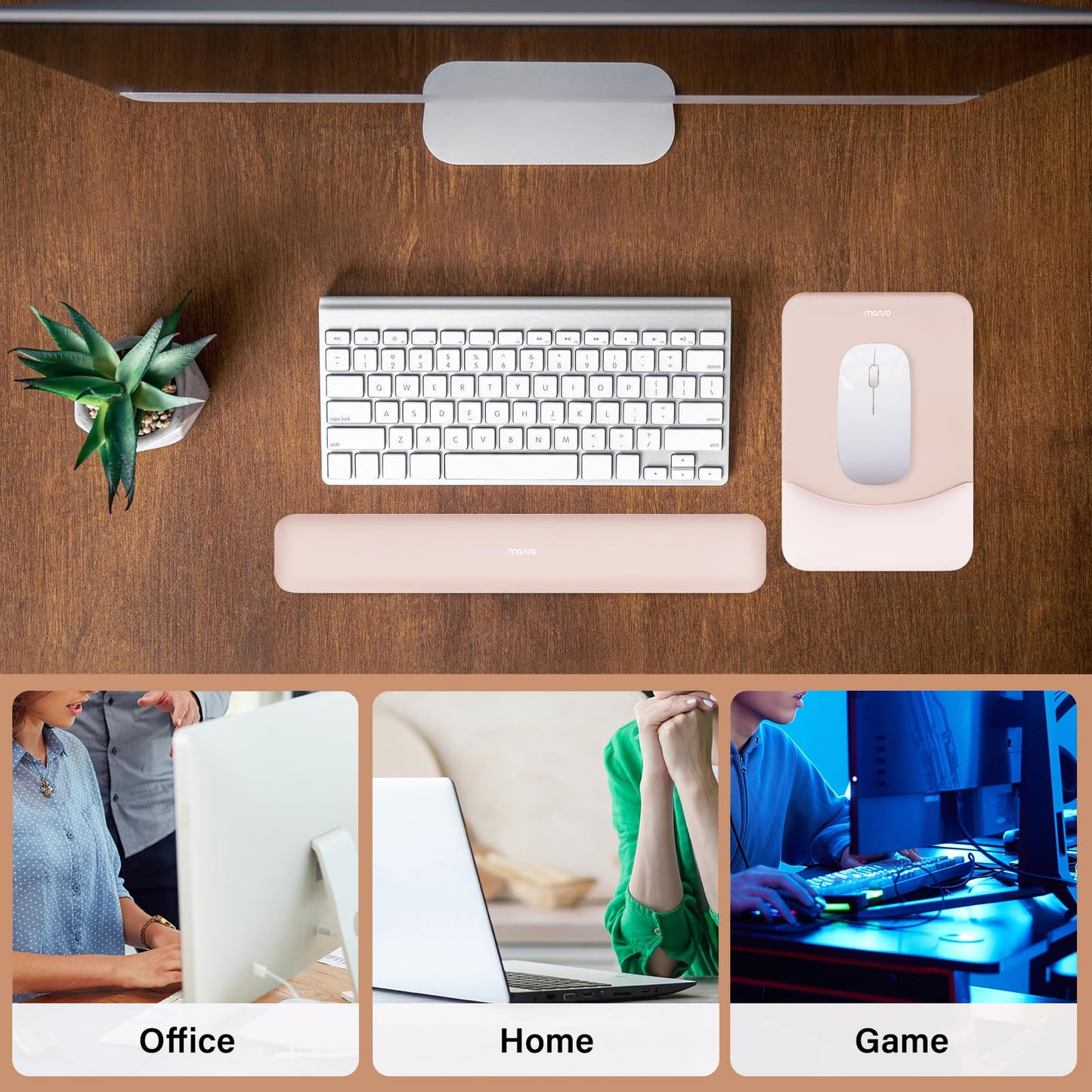 MOSISO Handgelenkstütze für Mauspad&Tastatur Set, Rechteckig Ergonomisch Mauspad Rutschfest Basis Home/Büro Schmerzlinderung&Typing Kissen mit Neopren Cloth&Erhöht Gebogen Memory Schaum,Grün