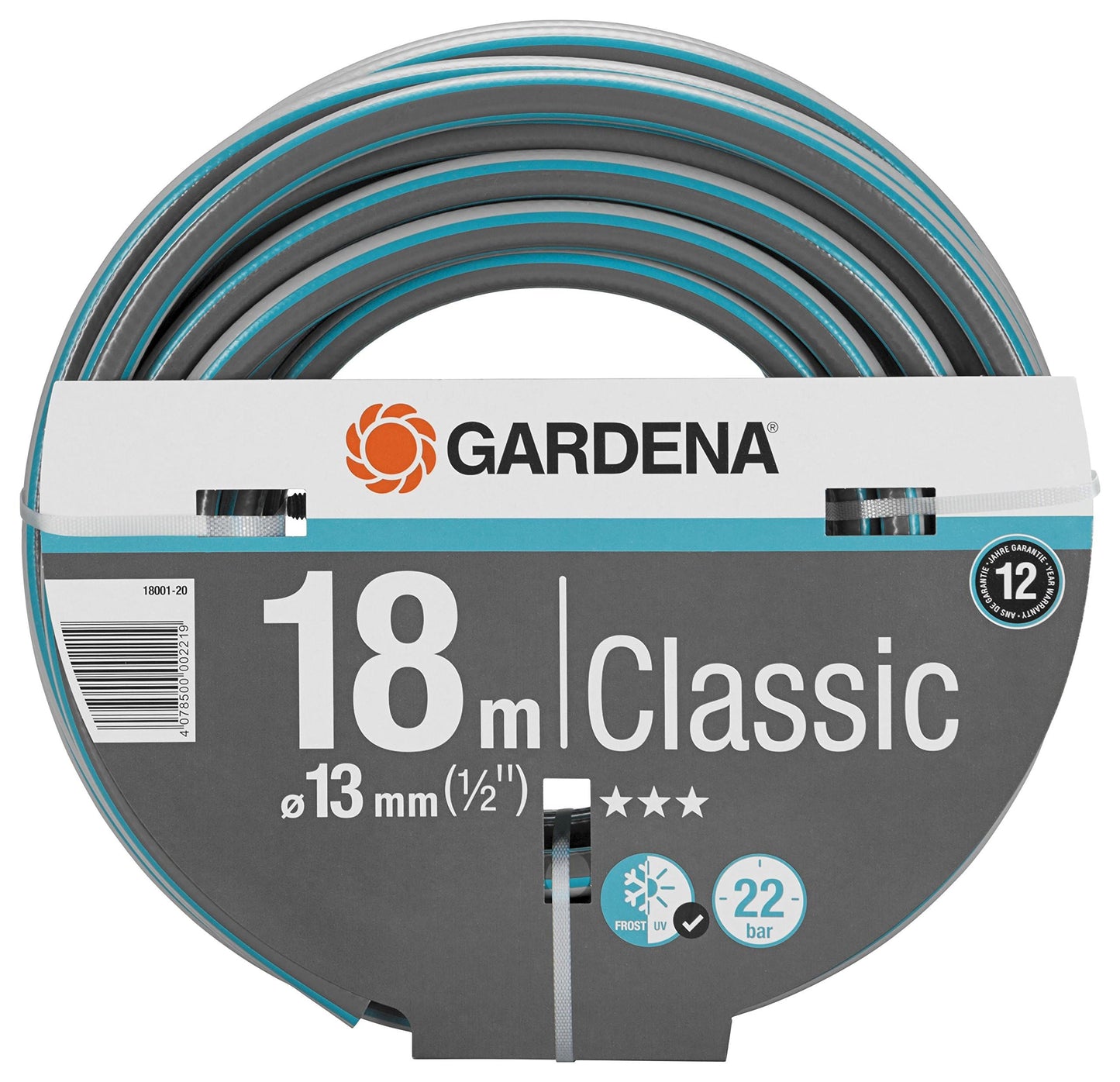 Gardena Classic Schlauch Aktion 13 mm (1/2 Zoll), 18 m: Universeller Gartenschlauch aus robustem Kreuzgewebe, 22 bar Berstdruck, UV-beständig, ohne Systemteile (18001-20) grau 18m ohne systemteile