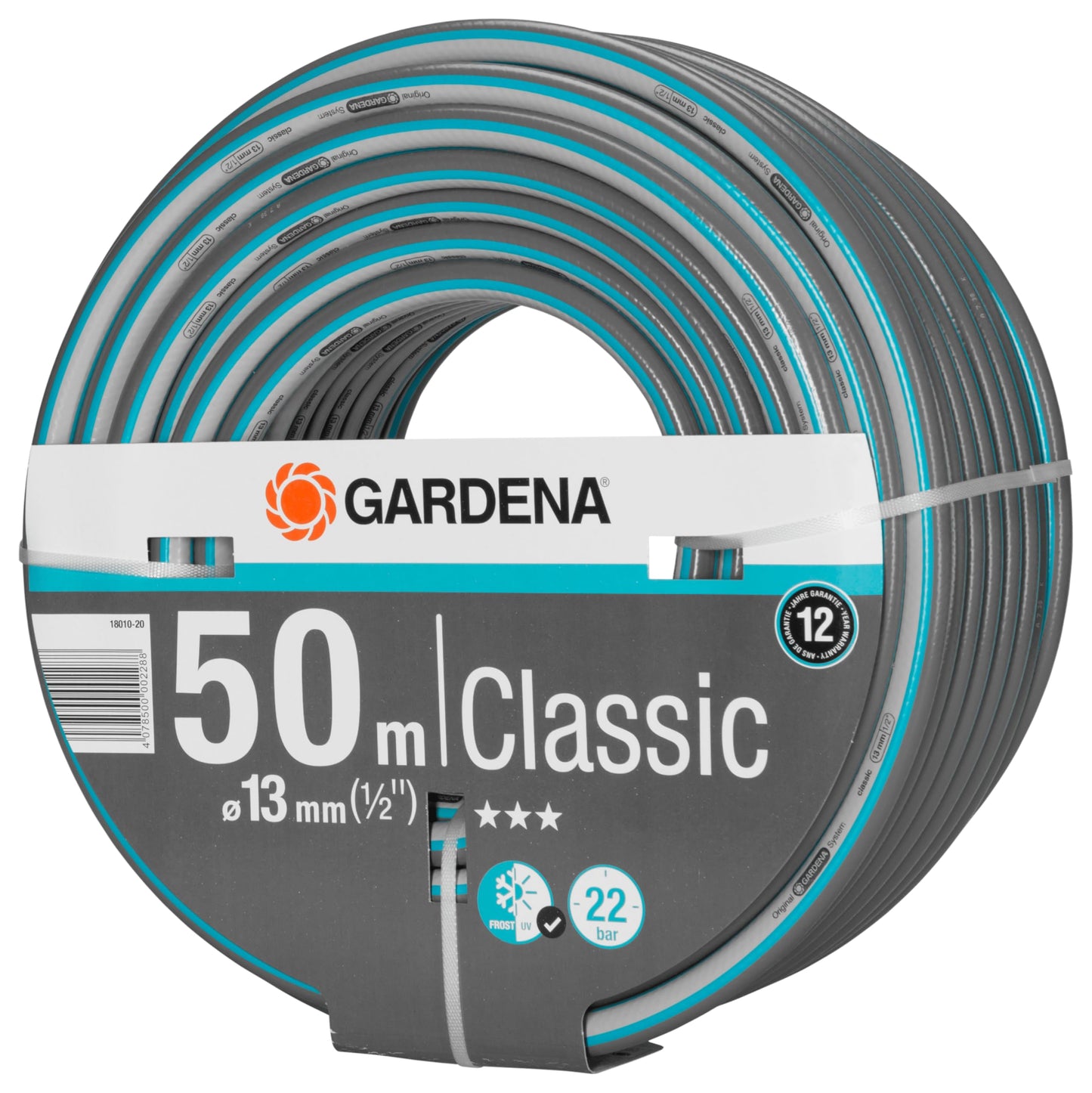 Gardena Classic Schlauch Aktion 13 mm (1/2 Zoll), 18 m: Universeller Gartenschlauch aus robustem Kreuzgewebe, 22 bar Berstdruck, UV-beständig, ohne Systemteile (18001-20) grau 18m ohne systemteile