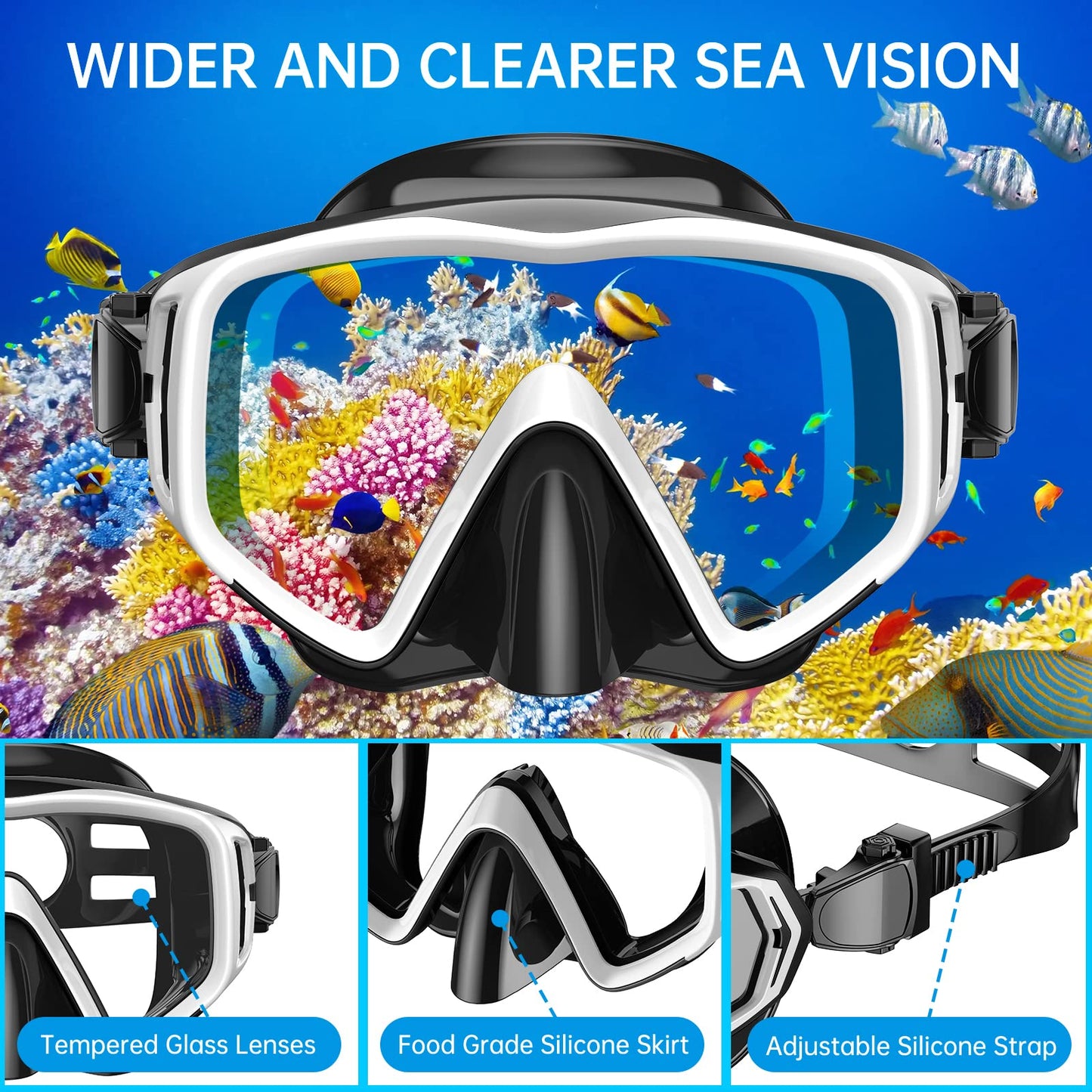 JEMULICE Schnorchelset Erwachsene, Schnorcheln Set mit Taucherbrille und Dry Schnorchel für Herren und Damen, Anti-Leck & Anti-Fog Tauchmaske aus Gehärtetem Glas für Tauchen, Schnorcheln und Schwimmen