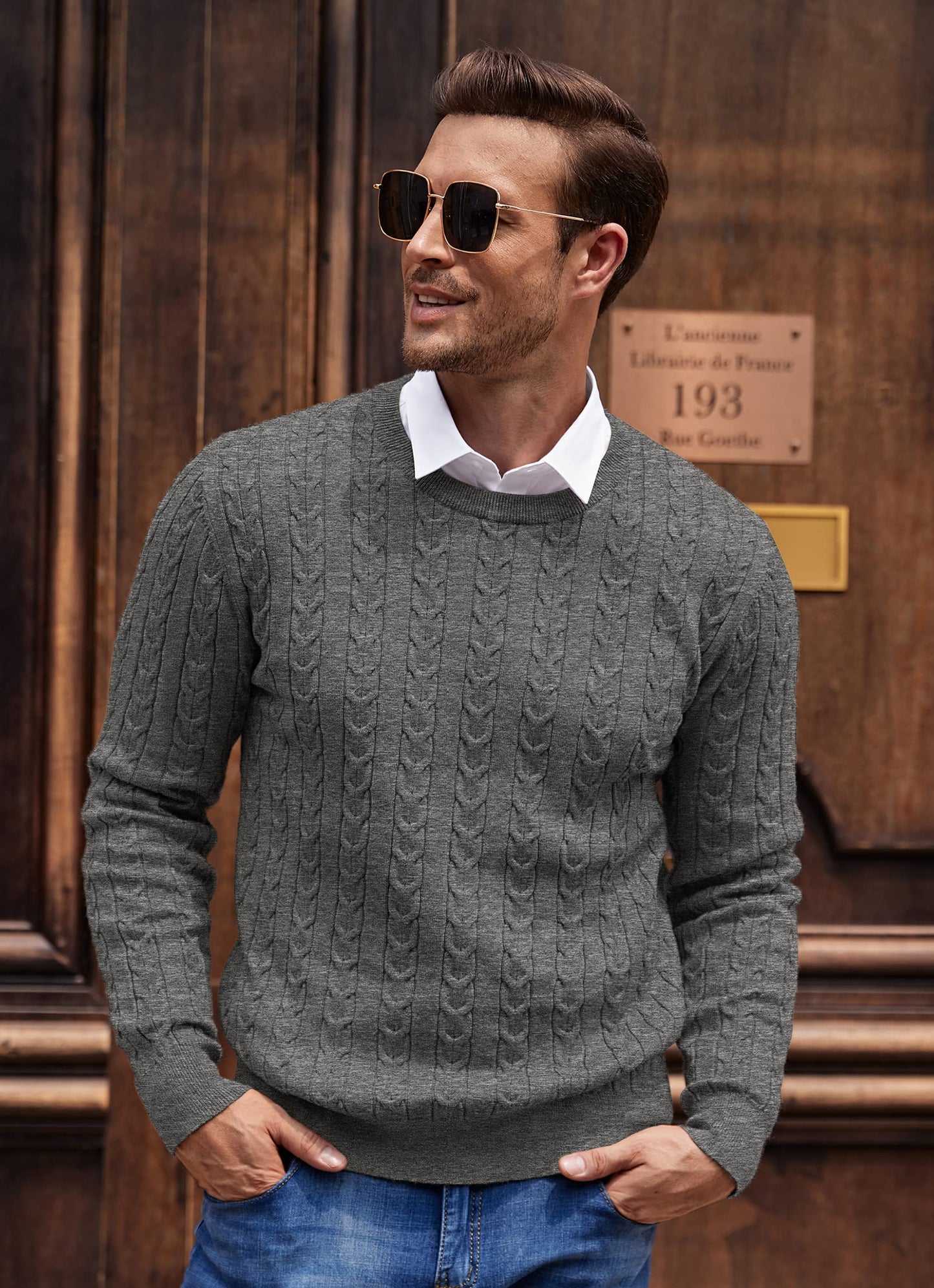 NITAGUT Men’s Cable Knit Sweater – Slim Fit Crewneck Pullover