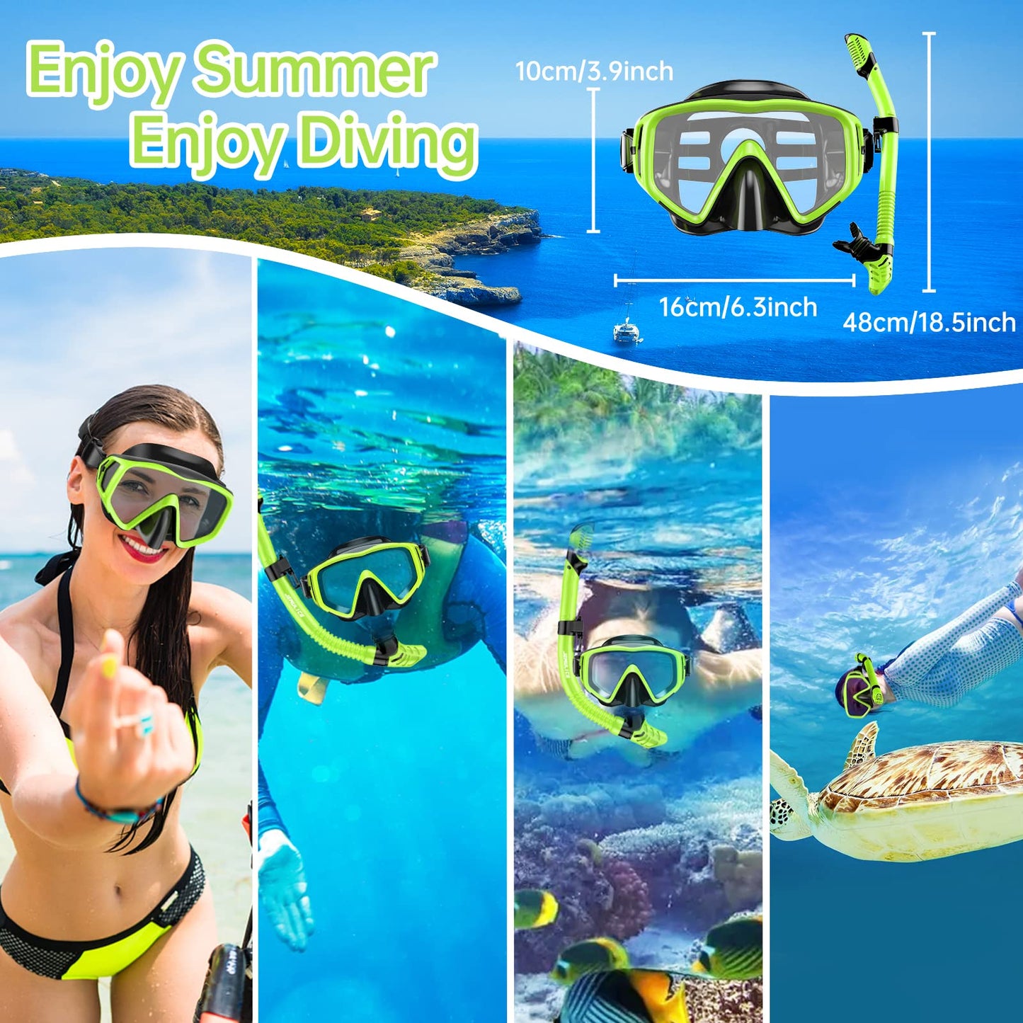 JEMULICE Schnorchelset Erwachsene, Schnorcheln Set mit Taucherbrille und Dry Schnorchel für Herren und Damen, Anti-Leck & Anti-Fog Tauchmaske aus Gehärtetem Glas für Tauchen, Schnorcheln und Schwimmen