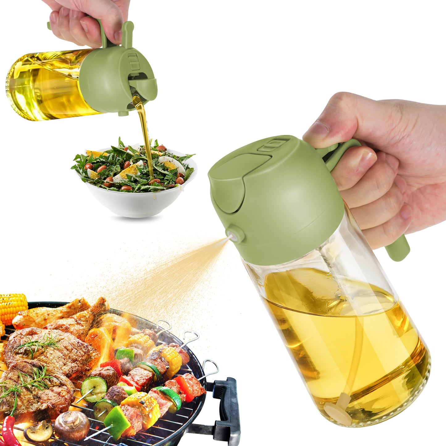 TrendPlain 16 oz Oil Sprayer for Cooking Oil - 470 ml Olive Oil Bottle - 2-in-1 Oil Dispenser and Oil Sprayer - Kitchen Gadgets for Cooking, Salad and Grill Black